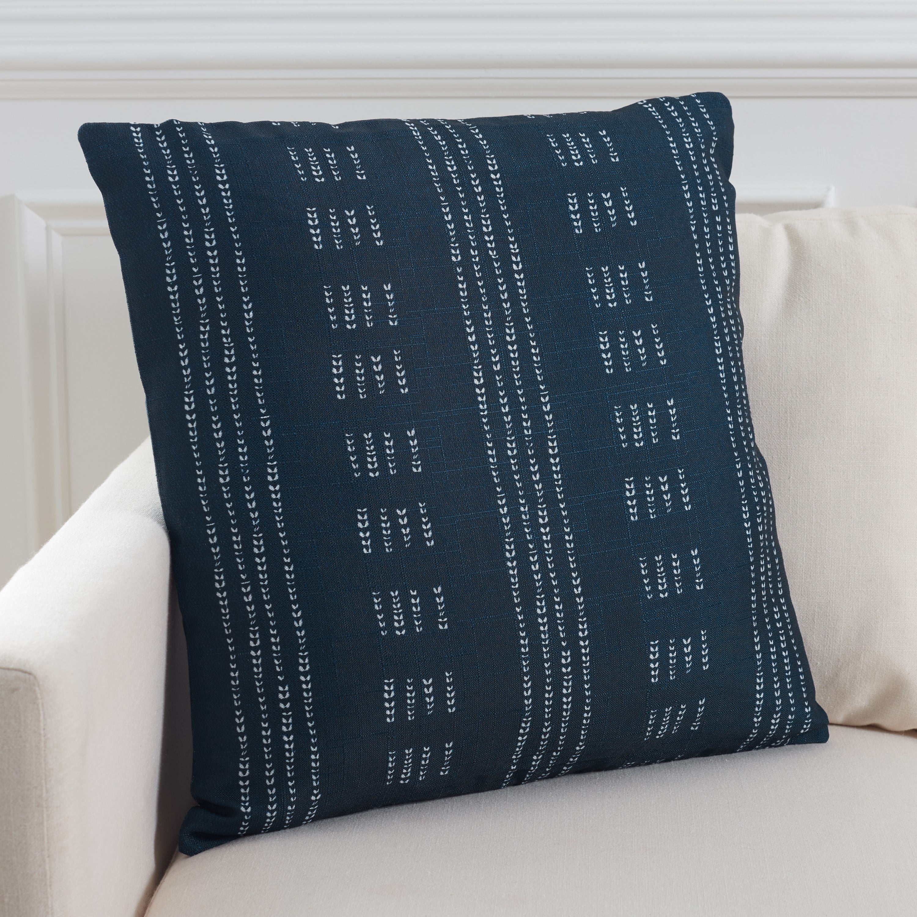 Deep Blue and White Striped Square Pillow, 20" x 20"