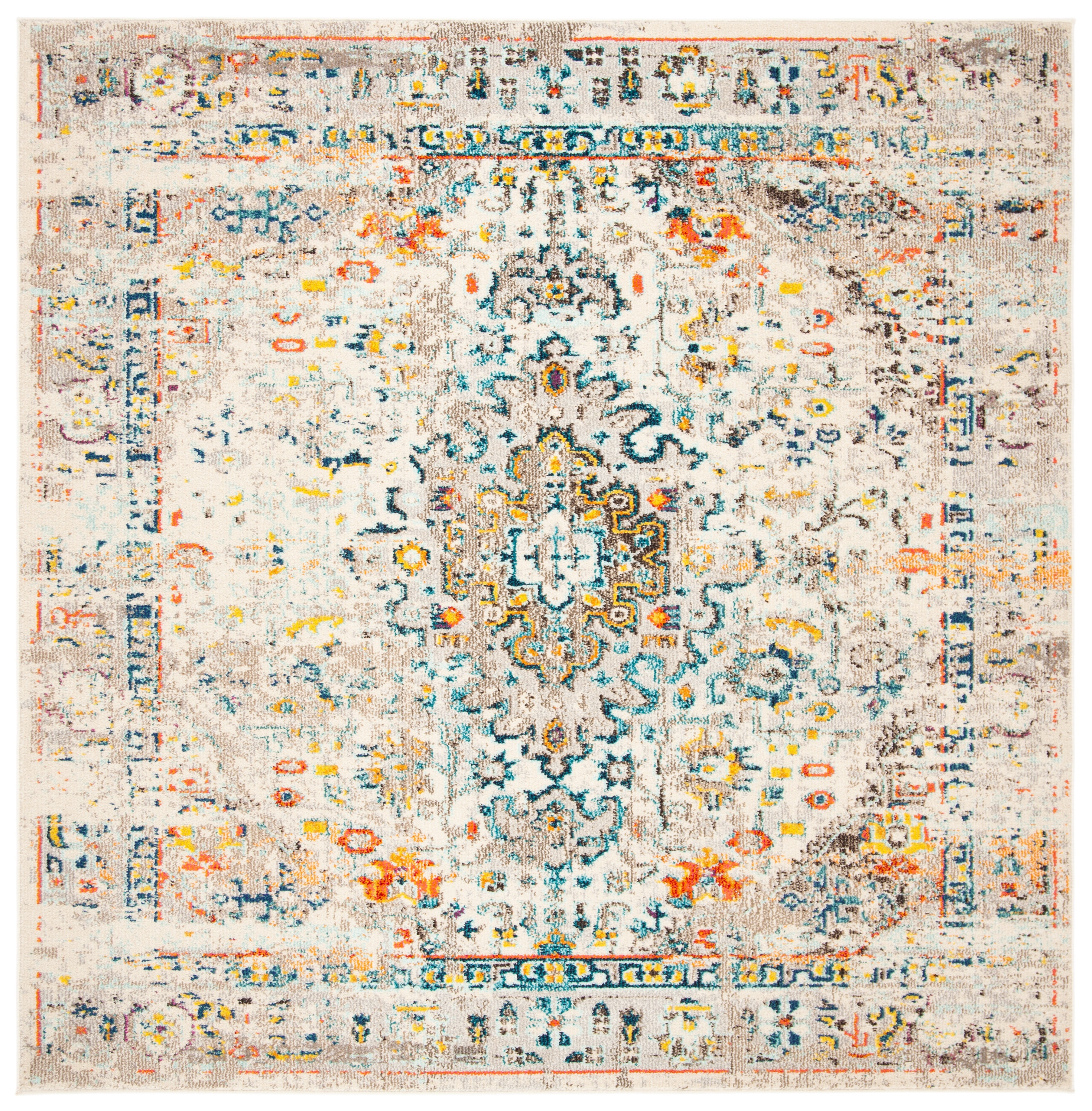 Madison 11' Square Cream and Blue Synthetic Area Rug