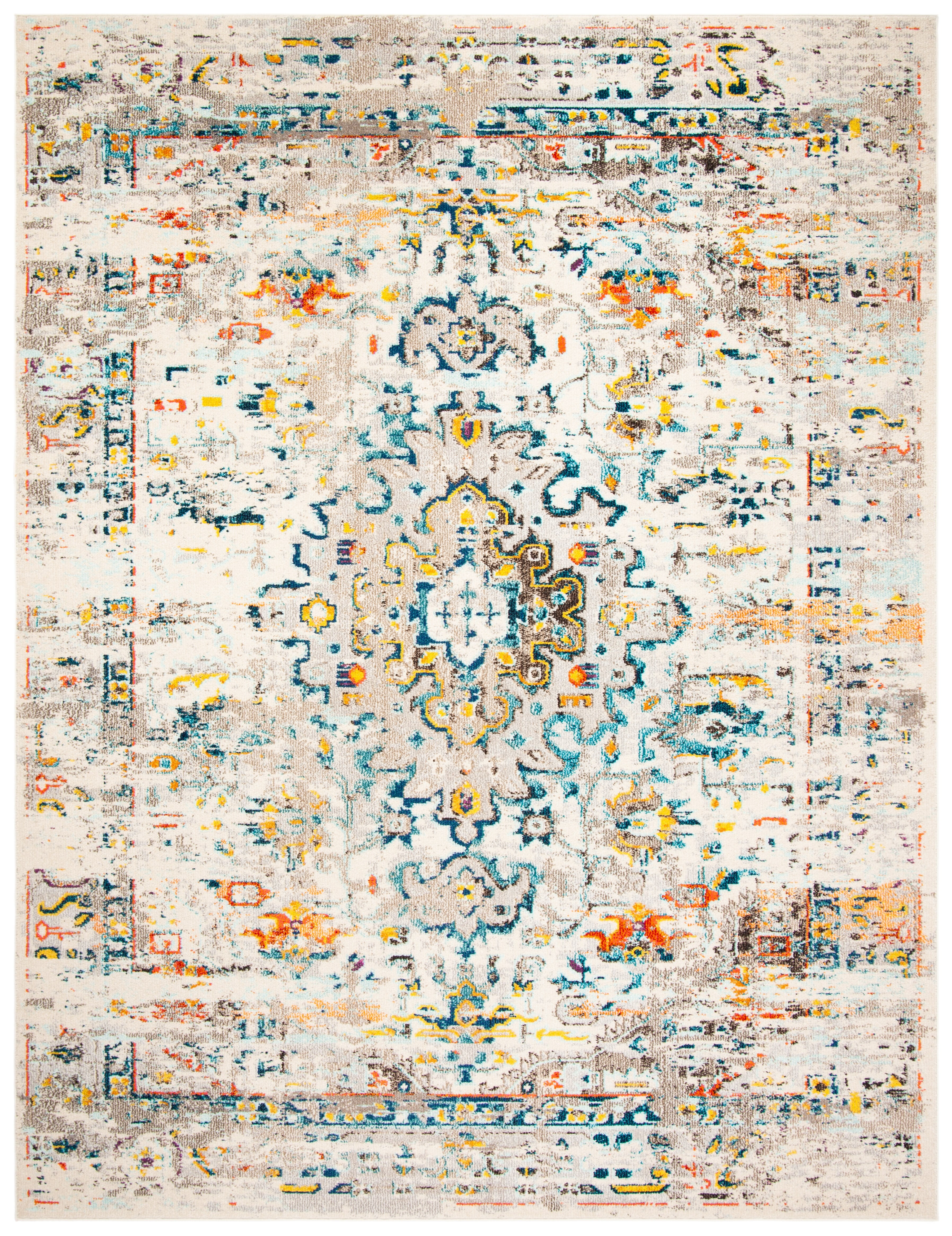 Madison Cream and Blue Round Synthetic Non-slip Rug