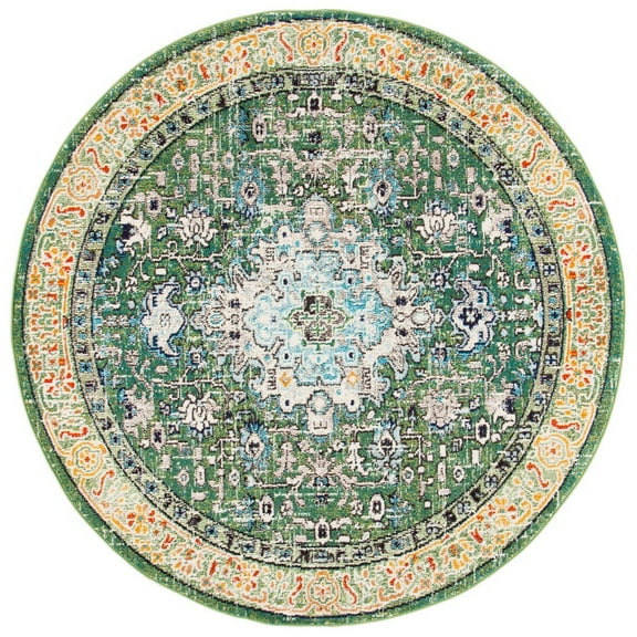 SAFAVIEH Madison Alys Vintage Traditional Area Rug, Green/Turquoise, 3' x 3' Round