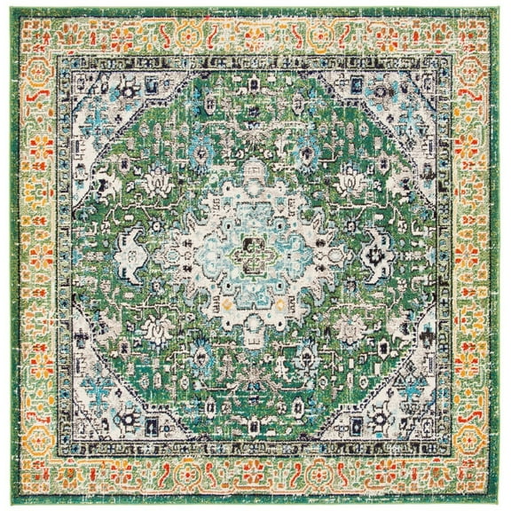 SAFAVIEH Madison Alys Vintage Traditional Area Rug, Green/Turquoise, 3' x 3' Square