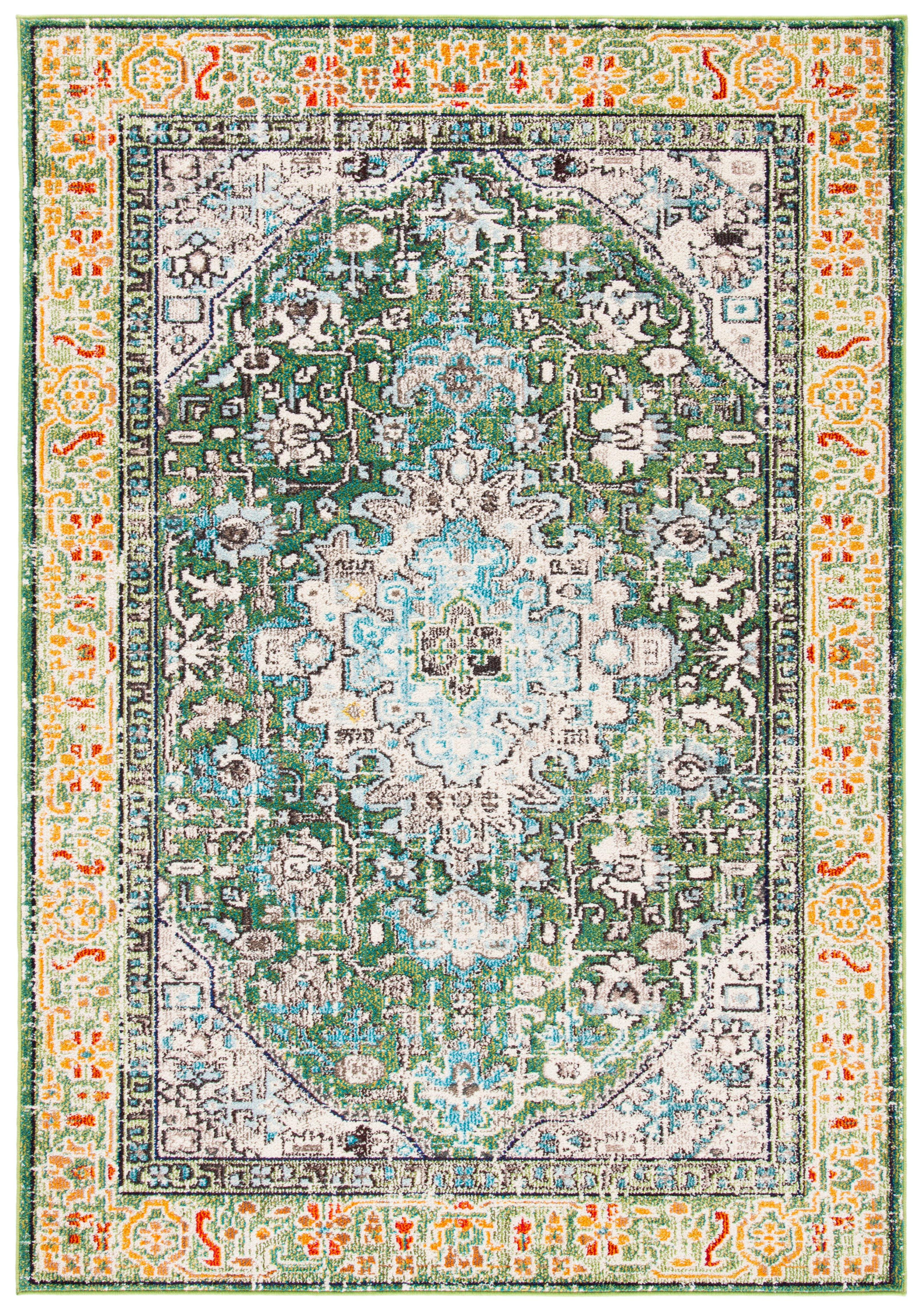 Green and Turquoise Round Hand-Knotted Synthetic Rug