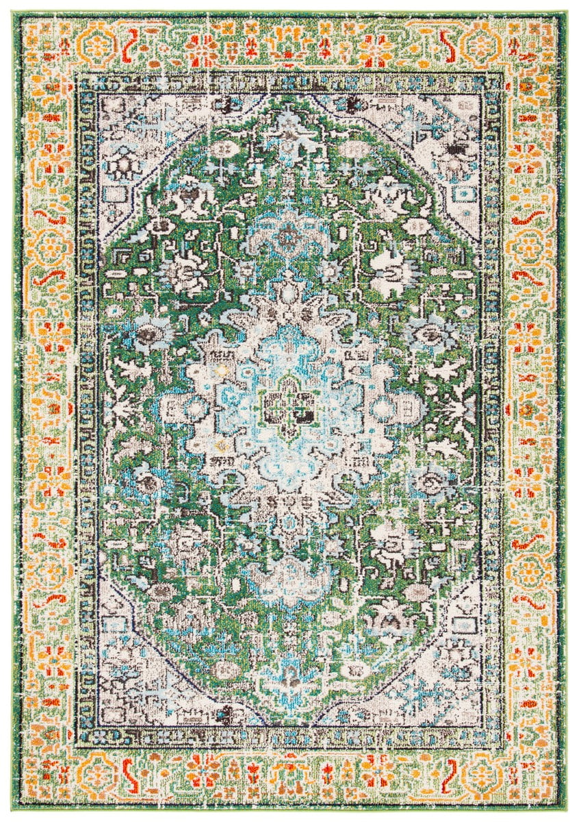 Green and Turquoise Round Hand-Knotted Synthetic Rug