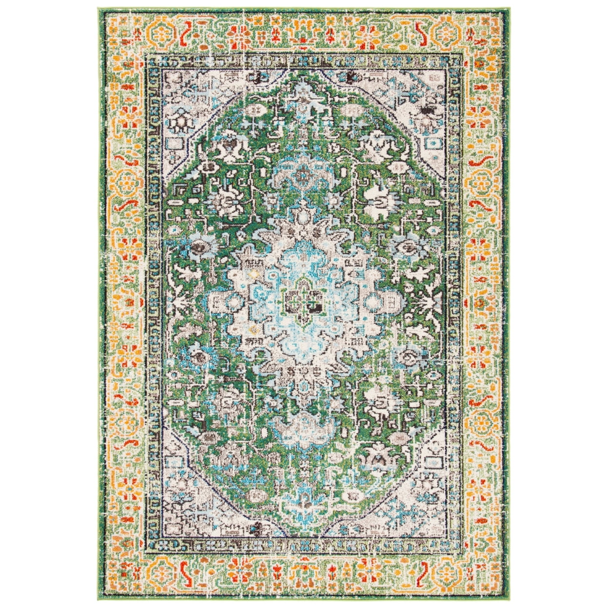 Madison Vintage Green & Turquoise 4' x 6' Distressed Area Rug