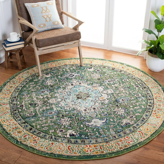 SAFAVIEH Madison Alys Vintage Traditional Area Rug, Green/Turquoise, 5' x 5' Round