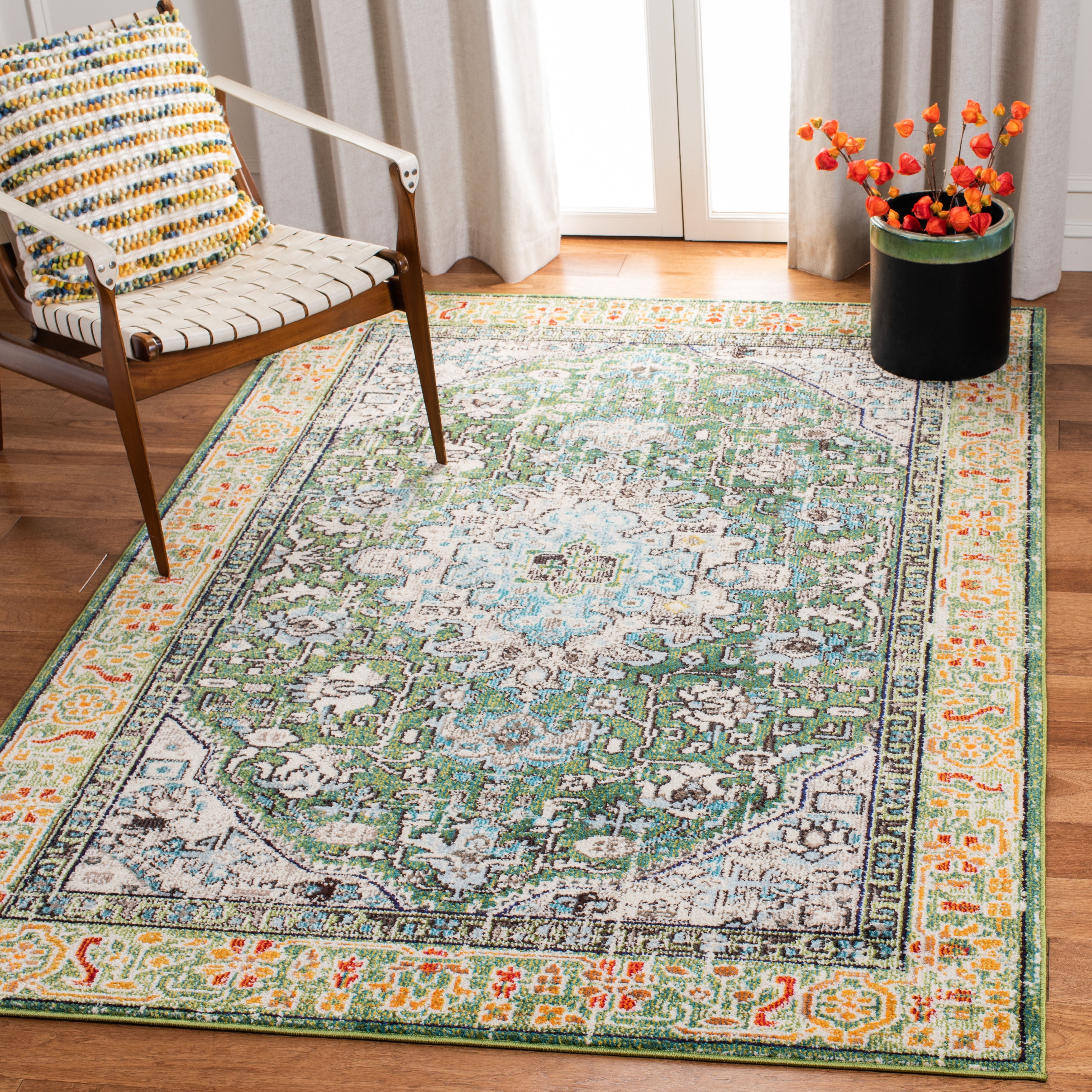 Green and Turquoise 6' x 9' Synthetic Flat Woven Area Rug