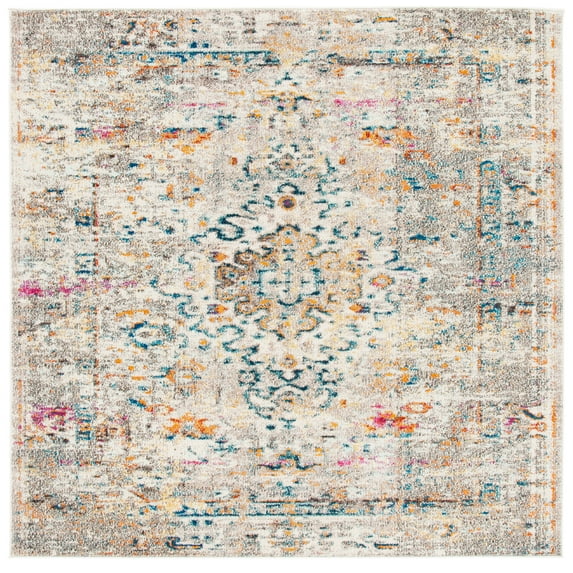 SAFAVIEH Madison Alys Vintage Traditional Area Rug, Grey/Gold, 9' x 9' Square