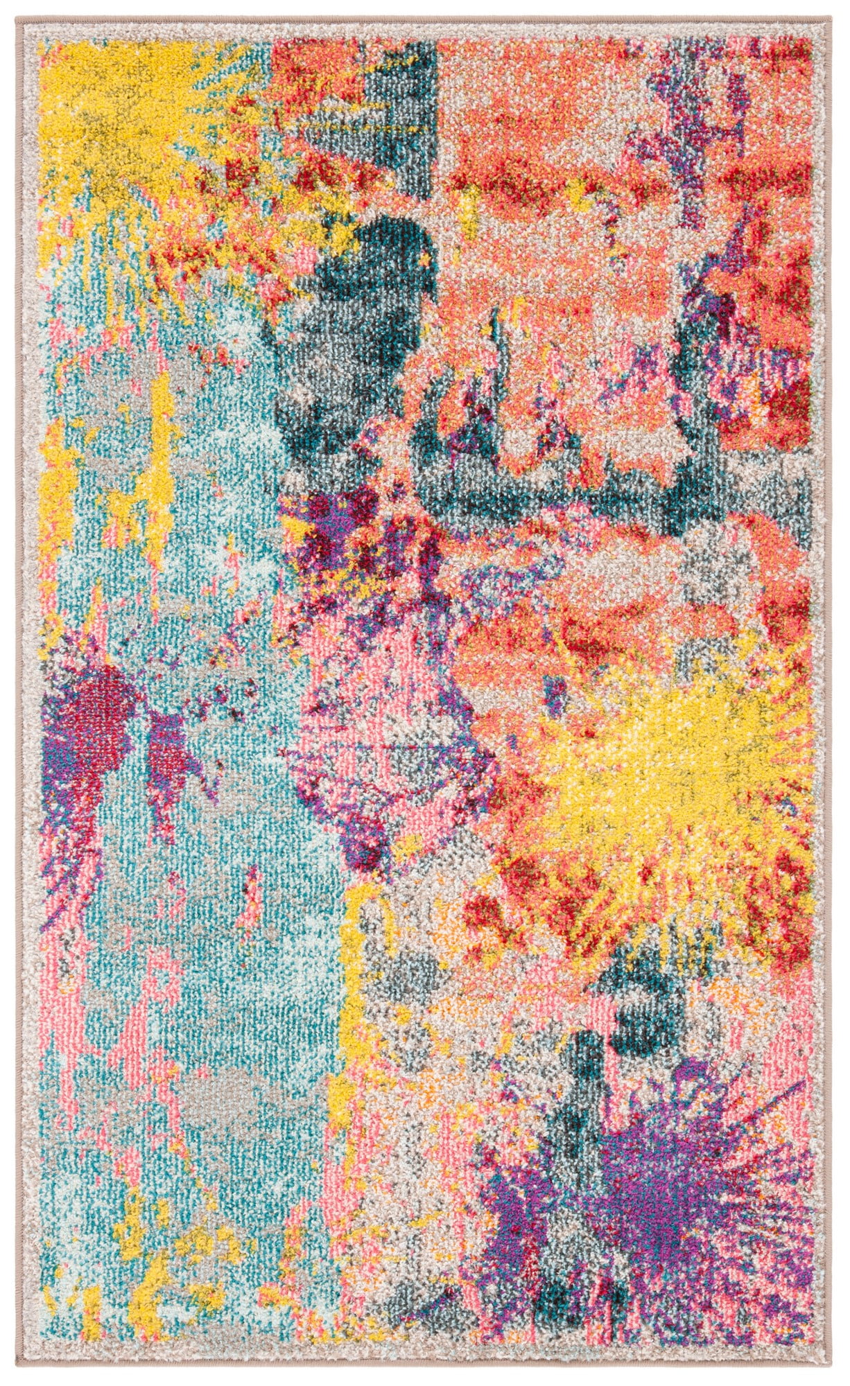 Metro-Mod Chic Square Blue & Orange Abstract Area Rug - 3' x 5'