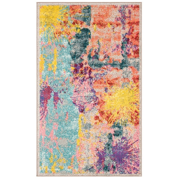 SAFAVIEH Madison Anabelle Abstract Watercolor Area Rug, Blue/Orange, 3' x 5'