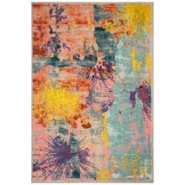 SAFAVIEH Madison Anabelle Abstract Watercolor Area Rug, Blue/Orange, 4' x 6'