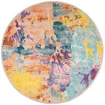 SAFAVIEH Madison Anabelle Abstract Watercolor Area Rug, Blue/Orange, 6'7" x 6'7" Round