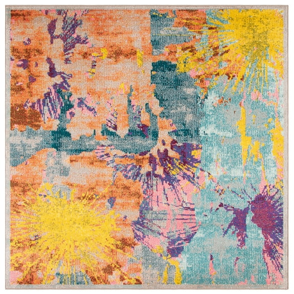 SAFAVIEH Madison Anabelle Abstract Watercolor Area Rug, Blue/Orange, 6'7" x 6'7" Square