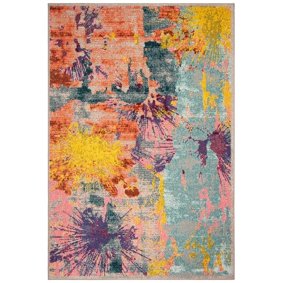 SAFAVIEH Madison Anabelle Abstract Watercolor Area Rug, Blue/Orange, 9' x 12'