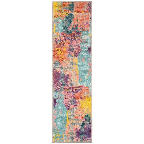 SAFAVIEH Madison Anabelle Geometric Runner Rug, Blue/Orange, 2'3" x 8'