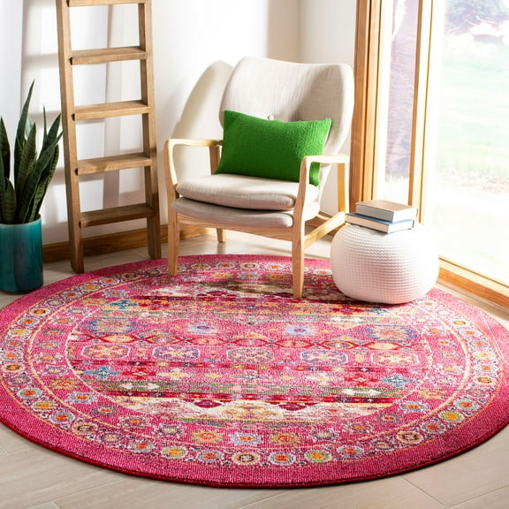 SAFAVIEH Madison Area Southwestern Bordered Area Rug, Fuchsia, 6'7" x 6'7" Round
