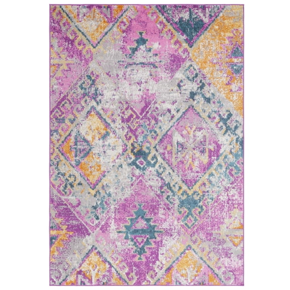 SAFAVIEH Madison Barrfind Geometric Area Rug, Fuchsia/Blue, 5'1" x 7'6"