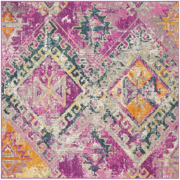 SAFAVIEH Madison Barrfind Geometric Area Rug, Fuchsia/Blue, 6'7" x 6'7" Square