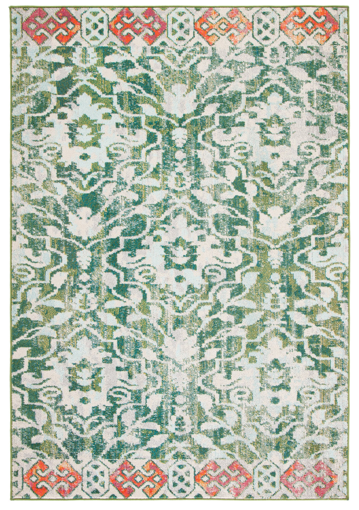 Green and Ivory Flat Woven Rectangular Area Rug