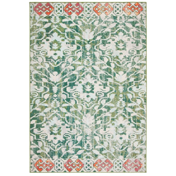 SAFAVIEH Madison Bayon Geometric Distressed Area Rug, Green/Ivory, 9' x 12'
