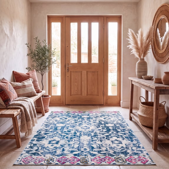 Safavieh Madison Bayon Damask Area Rug, Navy/Ivory, 5'3" x 7'6"
