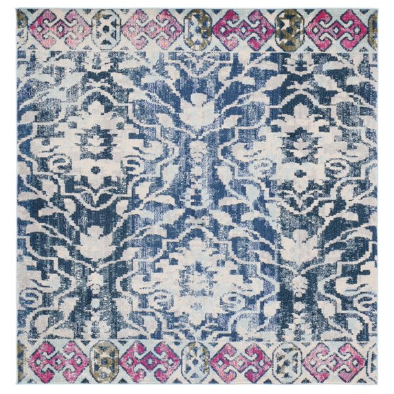 SAFAVIEH Madison Bayon Geometric Distressed Area Rug, Navy/Ivory, 6'7" x 6'7" Square