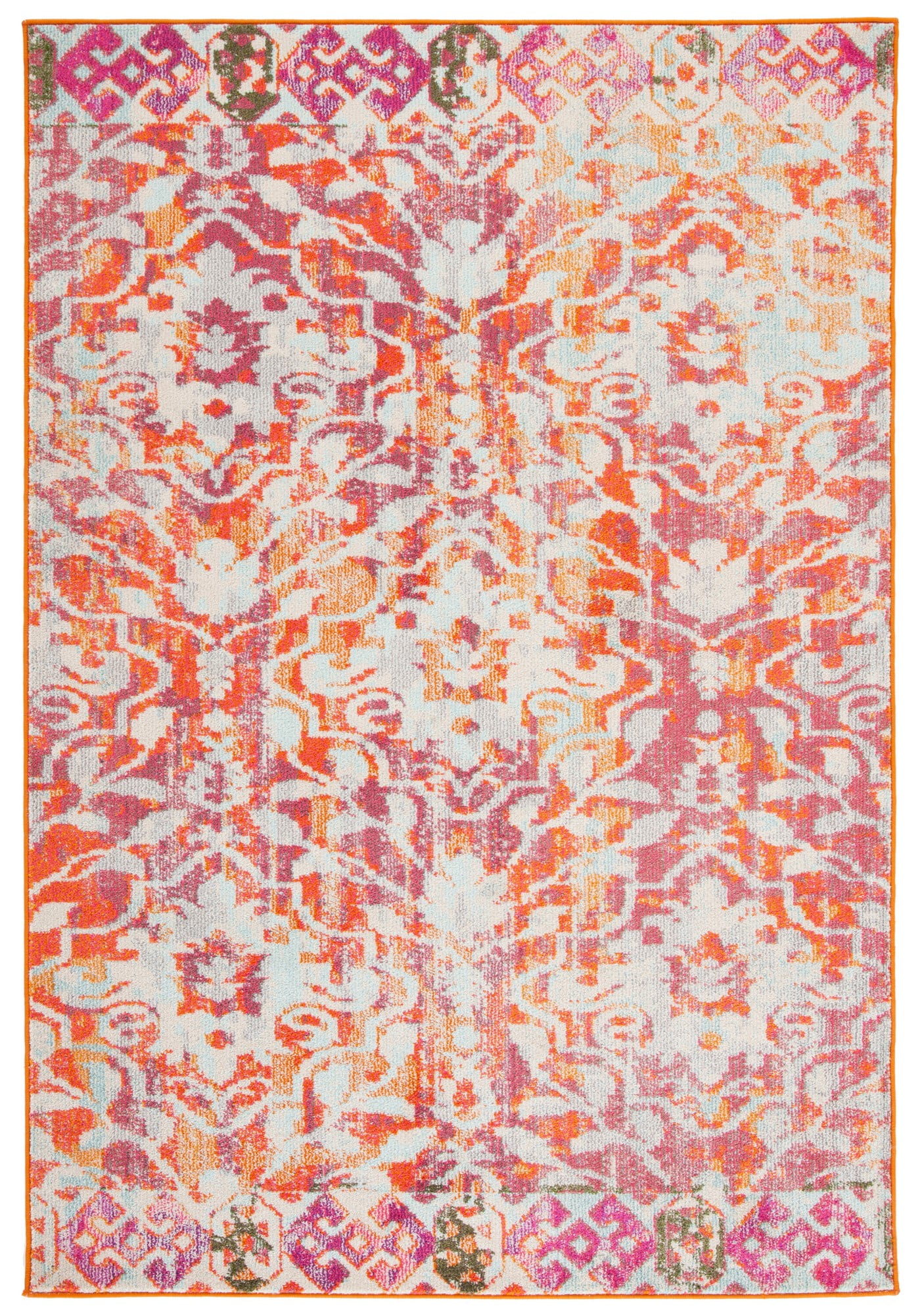 Ivory and Orange Geometric Flat Woven Area Rug