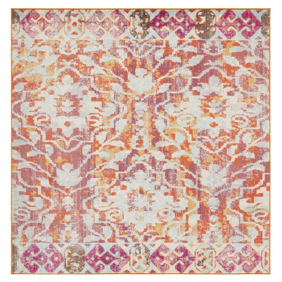 SAFAVIEH Madison Bayon Geometric Distressed Area Rug, Orange/Ivory, 6'7" x 6'7" Square