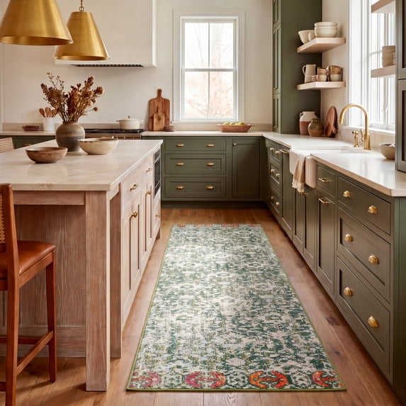 Safavieh Madison Bayon Damask Runner Rug, Green/Ivory, 2' x 8'