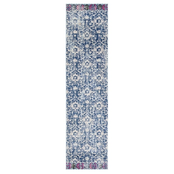 SAFAVIEH Madison Bayon Geometric Distressed Runner Rug, Navy/Ivory, 2' x 8'