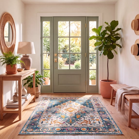 Safavieh Madison Blaire Floral Area Rug, Turquoise/Ivory, 5'3" x 7'6"