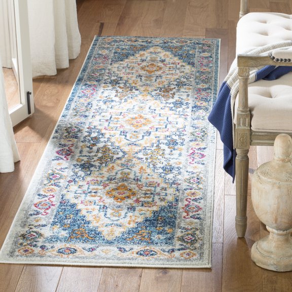 SAFAVIEH Madison Blaire Floral Bordered Runner Rug, Turquoise/Ivory, 2'3" x 8'