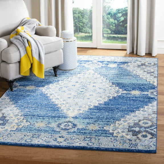 SAFAVIEH Madison Brandon Geometric Area Rug, Navy/Cream, 5'1" x 7'6"