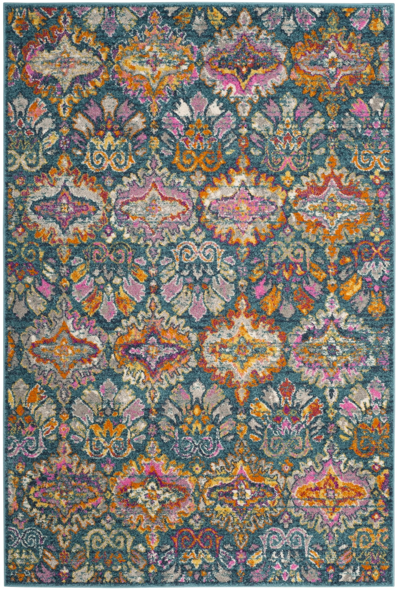 Handmade Round Blue and Orange Synthetic Area Rug
