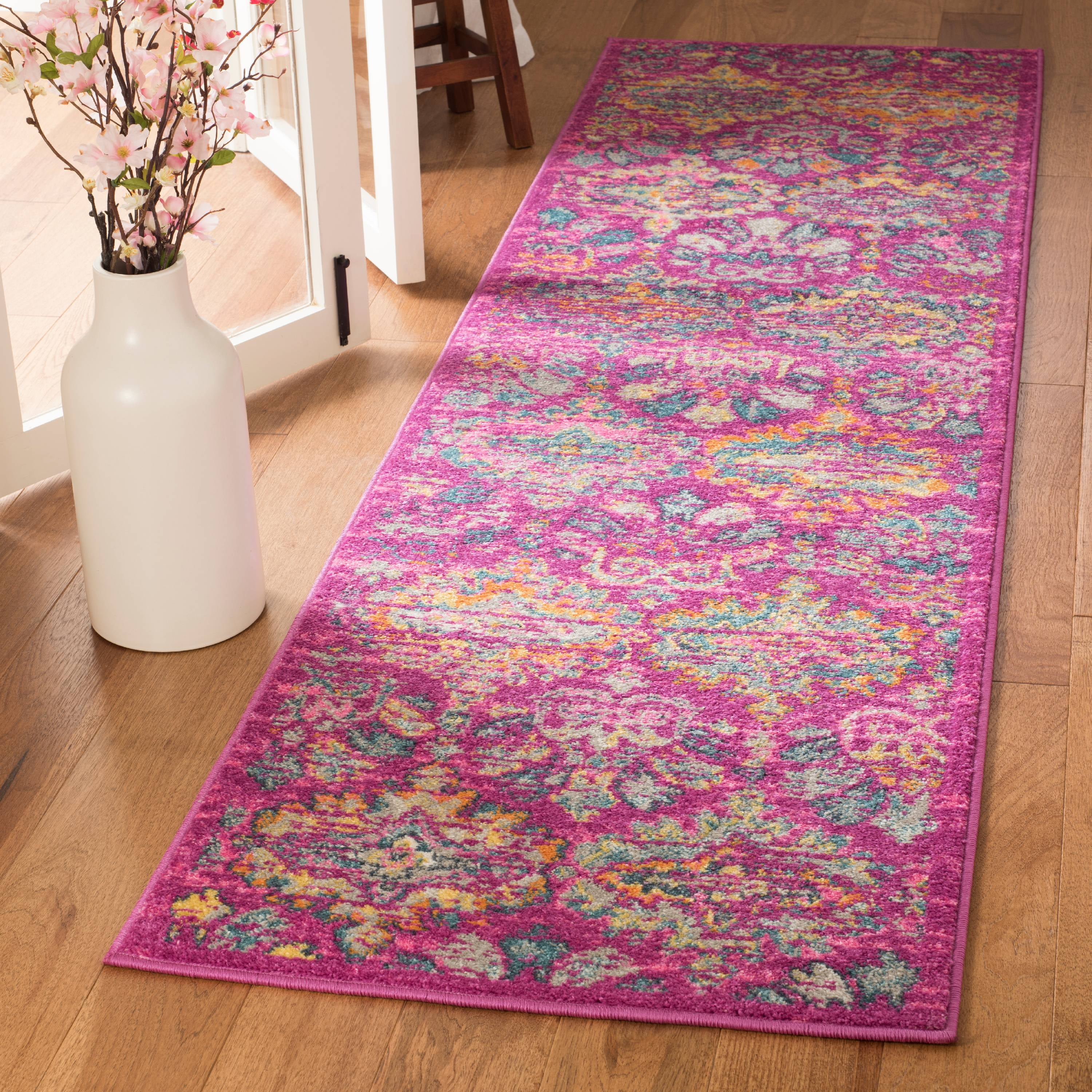 SAFAVIEH Madison Britton Geometric Floral Runner Rug, Fuchsia/Blue, 2'3" x 6'