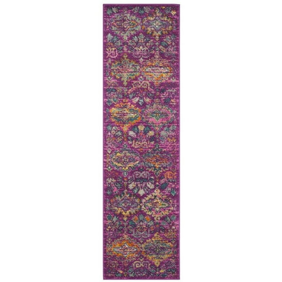 SAFAVIEH Madison Britton Geometric Floral Runner Rug, Fuchsia/Blue, 2'3" x 8'