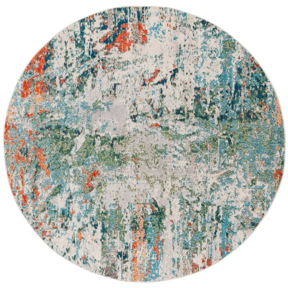 SAFAVIEH Madison Brooke Abstract Area Rug, Green/Rust, 6'7" x 6'7" Round