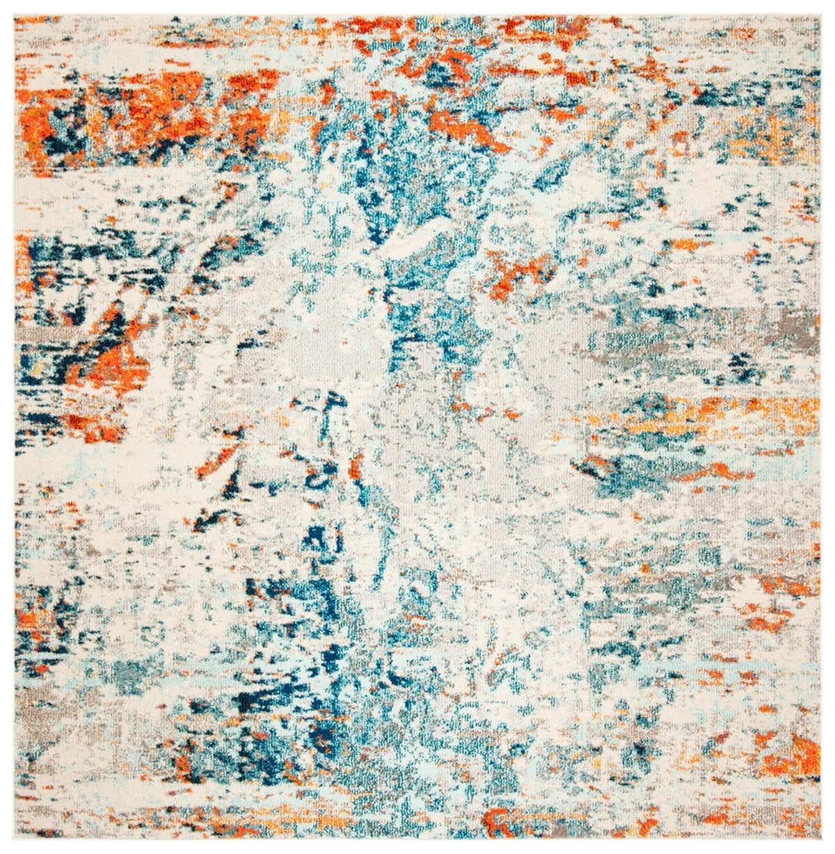 Madison Chic Cream & Orange 5' Square Synthetic Area Rug
