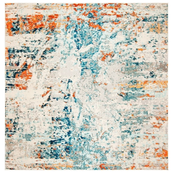 SAFAVIEH Madison Brooke Vintage Abstract Area Rug, Cream/Orange, 5' x 5' Square