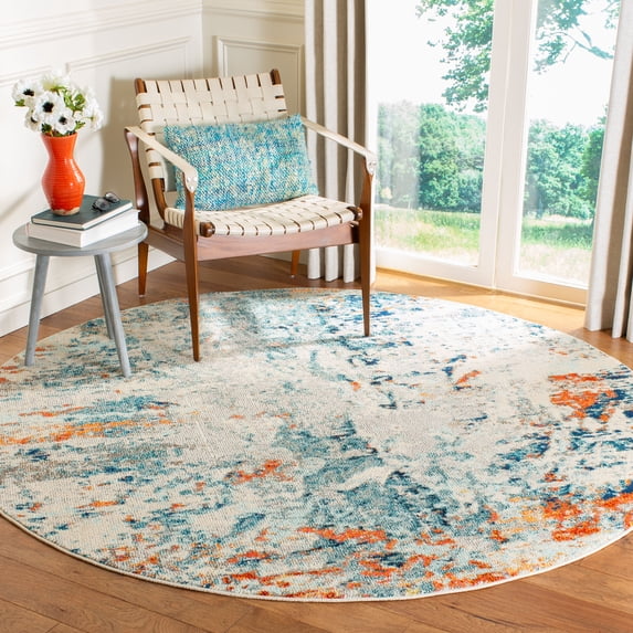 SAFAVIEH Madison Brooke Vintage Abstract Area Rug, Cream/Orange, 9' x 9' Round