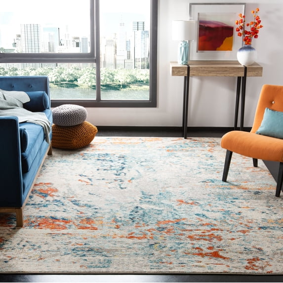 SAFAVIEH Madison Brooke Vintage Abstract Area Rug, Cream/Orange, 9' x 9' Square