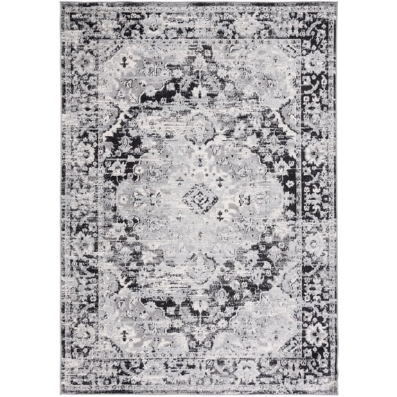SAFAVIEH Madison Caden Floral Bordered Area Rug, Black/Grey, 8' x 10'