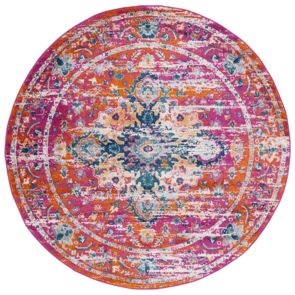 SAFAVIEH Madison Caden Floral Bordered Area Rug, Fuchsia/Gold, 6'7" x 6'7" Round
