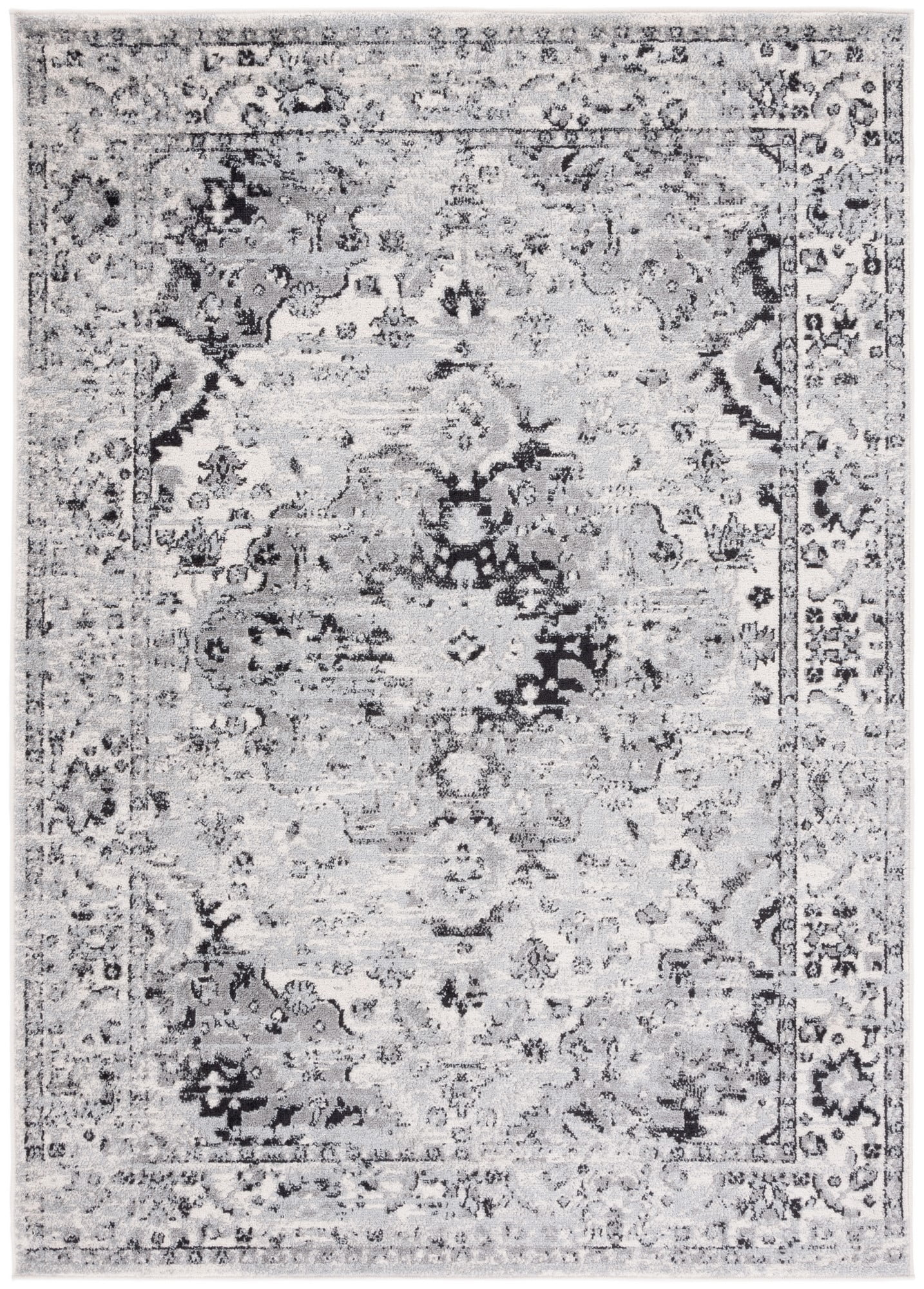 Gray and Black Round Synthetic Flat Woven Area Rug