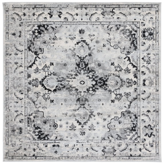 SAFAVIEH Madison Caden Floral Bordered Area Rug, Grey/Black, 6'7" x 6'7" Square
