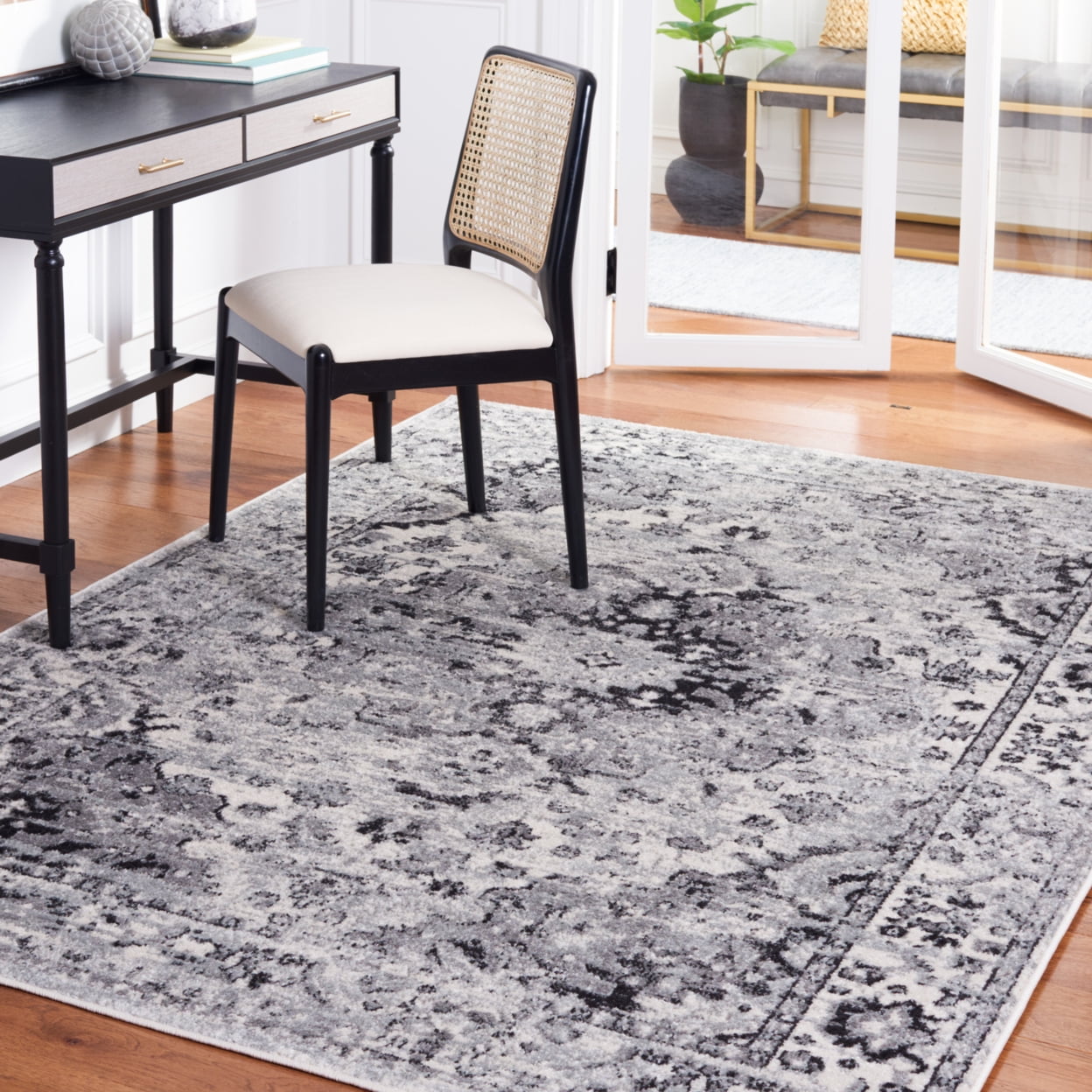 Gray Synthetic Flat Woven Stain-Resistant Area Rug