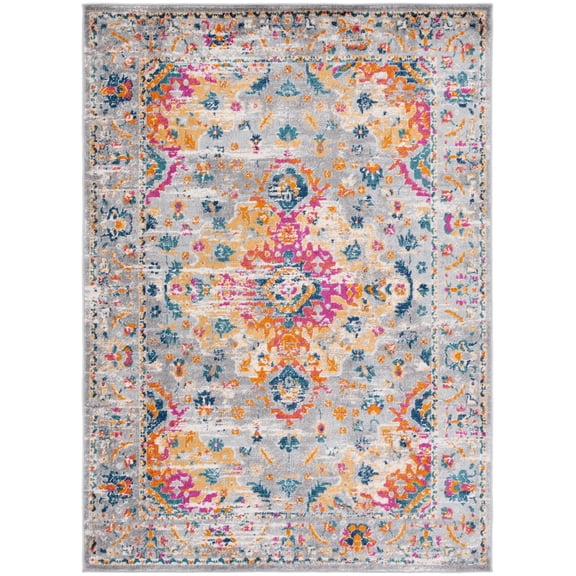 SAFAVIEH Madison Caden Floral Bordered Area Rug, Grey/Fuchsia, 3' x 5'