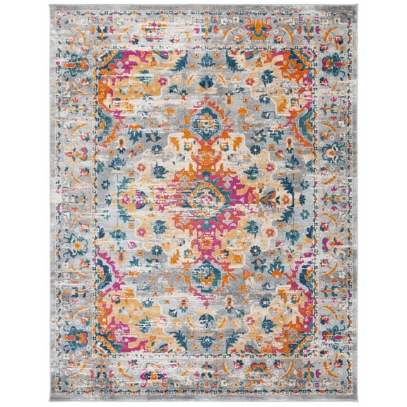 SAFAVIEH Madison Caden Floral Bordered Area Rug, Grey/Fuchsia, 9' x 12'
