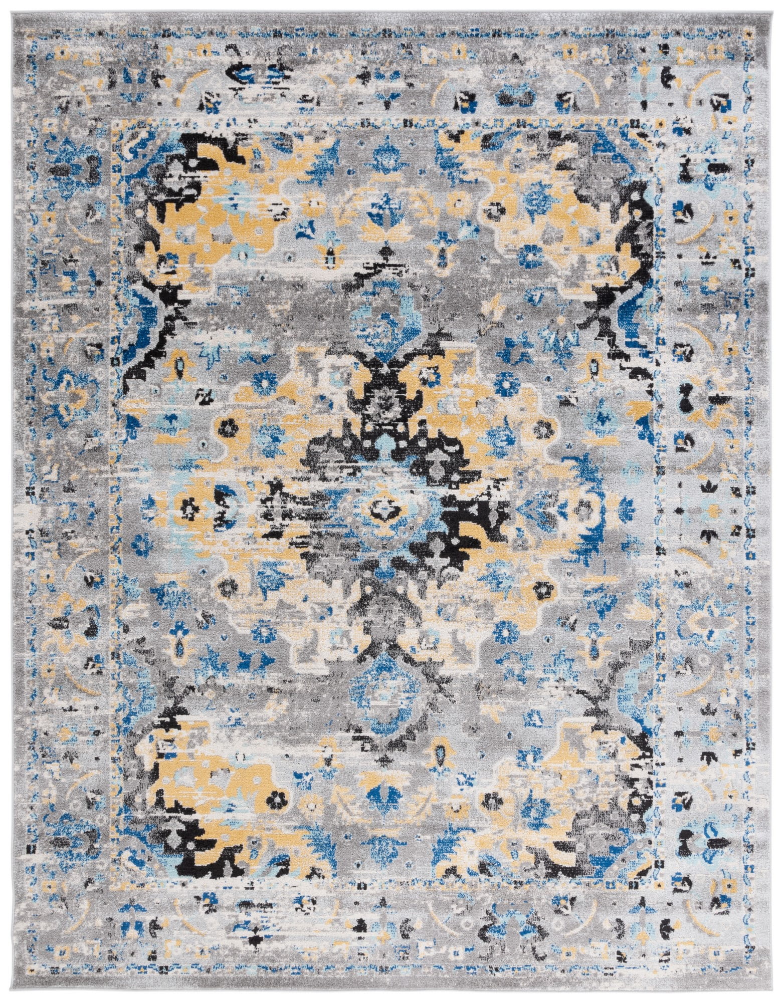 Elegance Redefined Grey & Gold Round Synthetic Area Rug - 8' x 10'