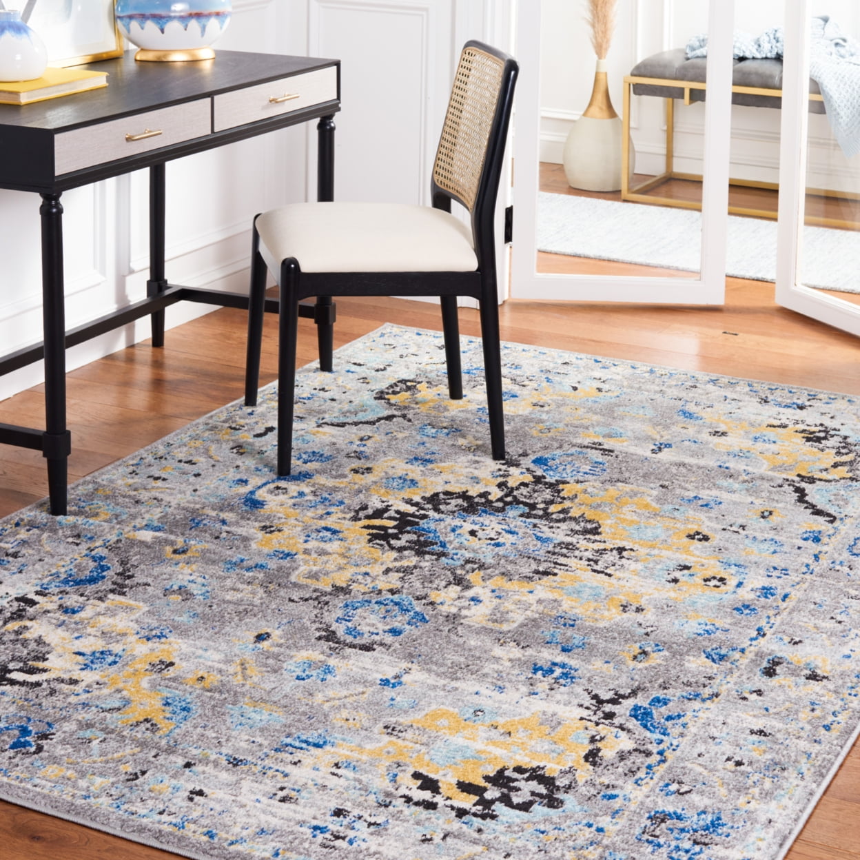 SAFAVIEH Madison Caden Floral Bordered Area Rug, Grey/Gold, 9' x 12'