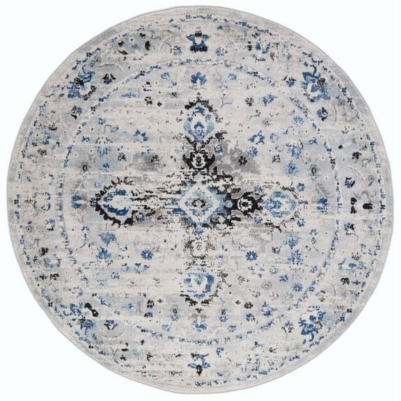SAFAVIEH Madison Caden Floral Bordered Area Rug, Ivory/Blue, 6'7" x 6'7" Round